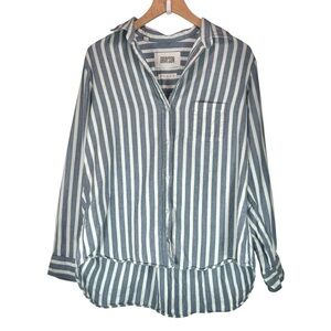 Grayson The Hero Shirt Medium Blue White Striped Button Down Blouse Cotton